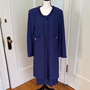 St John’s two piece Navy Blue Long Coat and sheath sleeveless dress